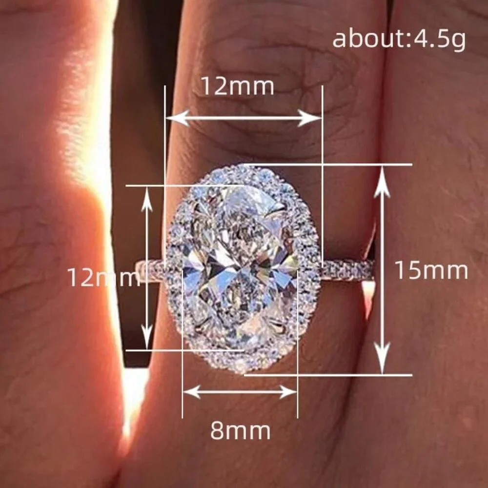 Sterling Silver Plated Halo Engagement Ring Women Size 7 Wedding Jewelry - Picture 3 of 5